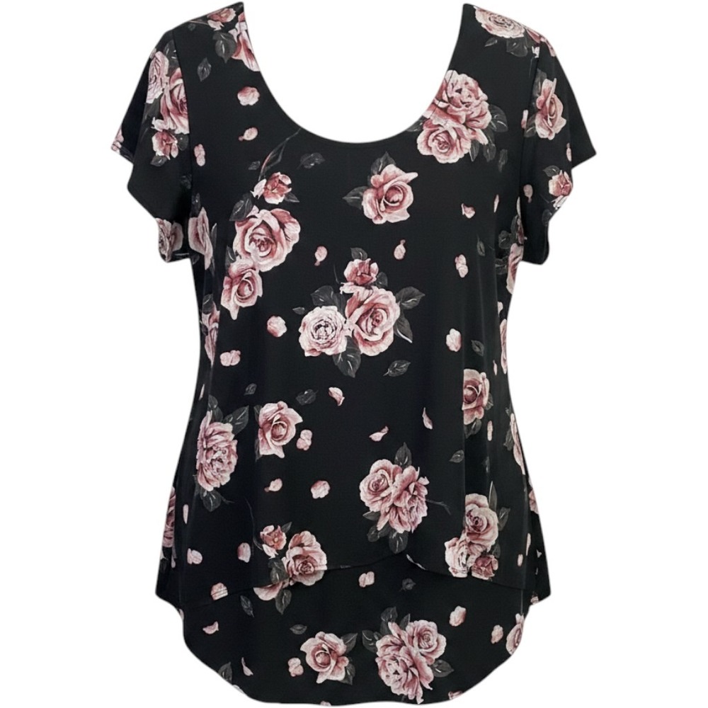 Torrid Floral Rose Chiffon Blouse Womens 4 High-Low Romantic‎ Goth Cottagecore